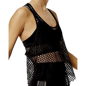 CLOZOZ Fishnet Tank Tops Women Mesh Top See Through Tops for Women Trendy Going Out Tops