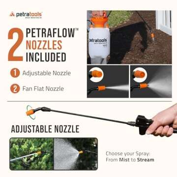 Petratools 1 Gallon Pump Sprayer – HD101 Garden Sprayer for Weeds, Lawn Care & Pesticides – 52” Long Hose, 2 Nozzles & Easy Carry Handle – Durable & Lightweight