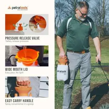 Petratools 1 Gallon Pump Sprayer – HD101 Garden Sprayer for Weeds, Lawn Care & Pesticides – 52” Long Hose, 2 Nozzles & Easy Carry Handle – Durable & Lightweight