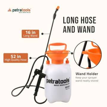 Petratools 1 Gallon Pump Sprayer – HD101 Garden Sprayer for Weeds, Lawn Care & Pesticides – 52” Long Hose, 2 Nozzles & Easy Carry Handle – Durable & Lightweight