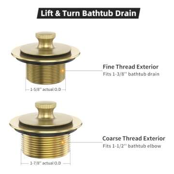 All Metal Lift & Turn Bathtub Drain Kit with Two-Hole Overflow Faceplate and Universal Fine/Coarse Thread Assembly, Tub Drain Kit fits All Bathtub