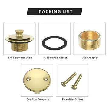 All Metal Lift & Turn Bathtub Drain Kit with Two-Hole Overflow Faceplate and Universal Fine/Coarse Thread Assembly, Tub Drain Kit fits All Bathtub