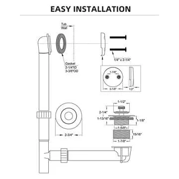 All Metal Lift & Turn Bathtub Drain Kit with Two-Hole Overflow Faceplate and Universal Fine/Coarse Thread Assembly, Tub Drain Kit fits All Bathtub