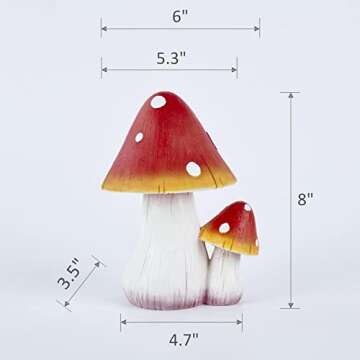 ORIGARDEN Mushroom Decor Fairy Garden Accessories - Outdoor Garden Decor Mushrooms Ornament for Garden Decoration Garden Gnome's Favorite Mushroom Statues (8" Red)