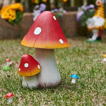 ORIGARDEN Mushroom Decor Fairy Garden Accessories - Outdoor Garden Decor Mushrooms Ornament for Garden Decoration Garden Gnome's Favorite Mushroom Statues (8" Red)