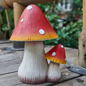 ORIGARDEN Mushroom Decor Fairy Garden Accessories - Outdoor Garden Decor Mushrooms Ornament for Garden Decoration Garden Gnome's Favorite Mushroom Statues (8" Red)