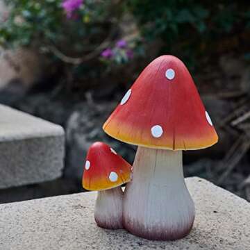 ORIGARDEN Mushroom Decor Fairy Garden Accessories - Outdoor Garden Decor Mushrooms Ornament for Garden Decoration Garden Gnome's Favorite Mushroom Statues (8" Red)