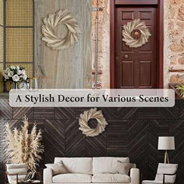 Perfnique Pampas Grass Wreath, 27'' Faux Pampas Wreath for Front Door, Artificial Pampas Wreath for All Seasons, Boho Wall Decor, Farmhouse Pampas Grass Garland, DIY Wreath Arrangement (Ivory&Taupe)