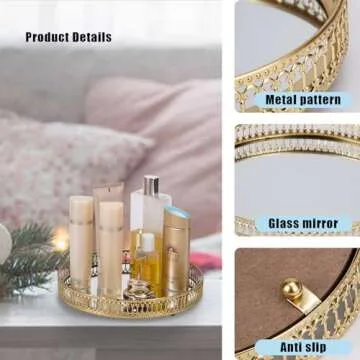 Ayswupt Gold Mirrored Vanity Tray for Bathroom Counter,Metal Decorative Jewelry Storage Tray Cosmetic Perfume Organizer for Dresser,Bedroom,Home Decor,Suit for Candle Holder,Coffee Table Centerpiece,S