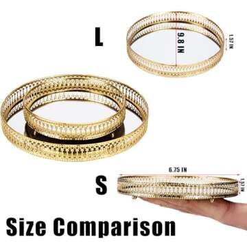 Ayswupt Gold Mirrored Vanity Tray for Bathroom Counter,Metal Decorative Jewelry Storage Tray Cosmetic Perfume Organizer for Dresser,Bedroom,Home Decor,Suit for Candle Holder,Coffee Table Centerpiece,S