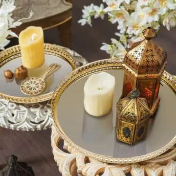 Ayswupt Gold Mirrored Vanity Tray for Bathroom Counter,Metal Decorative Jewelry Storage Tray Cosmetic Perfume Organizer for Dresser,Bedroom,Home Decor,Suit for Candle Holder,Coffee Table Centerpiece,S