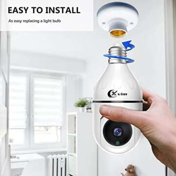 XVIM 3MP Wireless Light Bulb Security Camera, 2.4Ghz WiFi Home Camera, Dome Security Camera with Night Vision, 2-Way Audio & Motion Detection