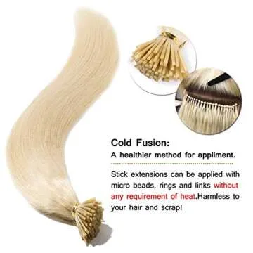 SEGO Pre Bonded Keratin Stick/I Tip Remy Human Hair Extension Cold Fusion Hair Piece for Women Smooth Straight 100 Strands/pack #60 Platinum Blonde 18 inches 50g