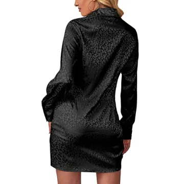 Stylish LYANER Leopard Satin Deep V-Neck Dress for Women