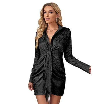 Stylish LYANER Leopard Satin Deep V-Neck Dress for Women
