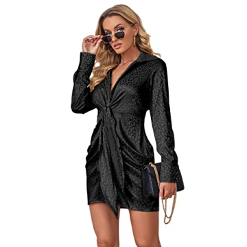 Stylish LYANER Leopard Satin Deep V-Neck Dress for Women