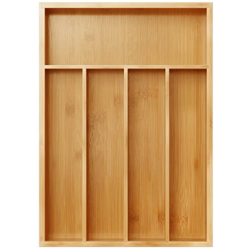 BAMEOS Bamboo Utensil Drawer Organizer for Kitchen & Office