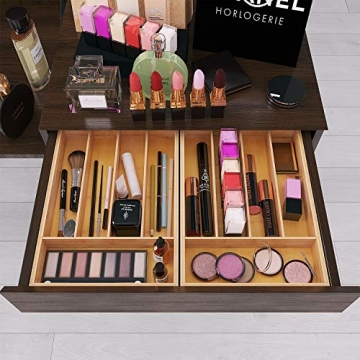 BAMEOS Bamboo Utensil Drawer Organizer for Kitchen & Office