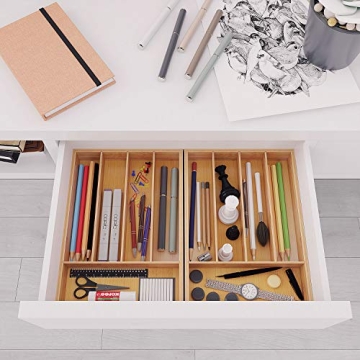 BAMEOS Bamboo Utensil Drawer Organizer for Kitchen & Office