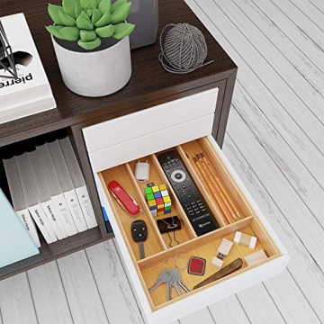 BAMEOS Bamboo Utensil Drawer Organizer for Kitchen & Office