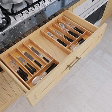 BAMEOS Bamboo Utensil Drawer Organizer for Kitchen & Office