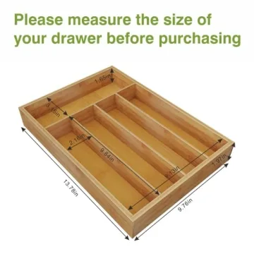 BAMEOS Bamboo Utensil Drawer Organizer for Kitchen & Office