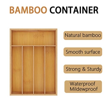 BAMEOS Bamboo Utensil Drawer Organizer for Kitchen & Office