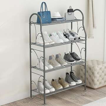 ECOESPTI Plant Stand, 4 Tier Moveable Plant Shelf for Indoor Outdoor, Gray Heavy Duty Metal Multiple...