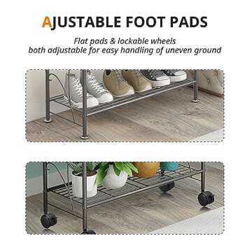 ECOESPTI Plant Stand, 4 Tier Moveable Plant Shelf for Indoor Outdoor, Gray Heavy Duty Metal Multiple Plant Rack Holder for Garden Balcony Living Room