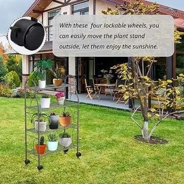ECOESPTI Moveable 4 Tier Plant Stand for Indoor Outdoor