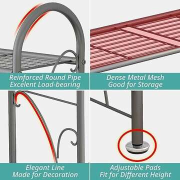 ECOESPTI Plant Stand, 4 Tier Moveable Plant Shelf for Indoor Outdoor, Gray Heavy Duty Metal Multiple Plant Rack Holder for Garden Balcony Living Room
