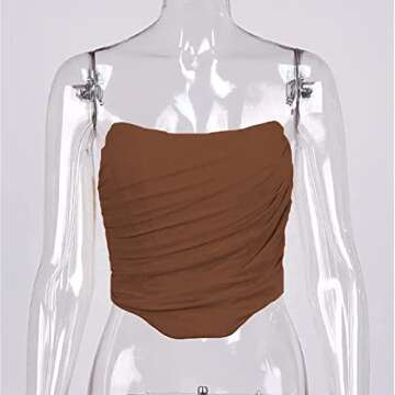 Women's Vintage Strapless Open Back Boned Mesh Bustier Zip Back Corset Bodyshaper Crop Top