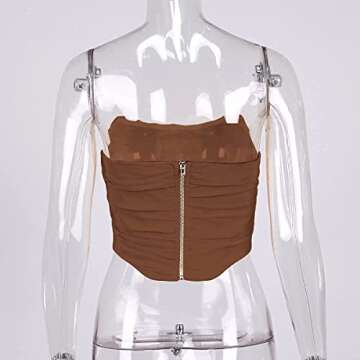 Women's Vintage Strapless Open Back Boned Mesh Bustier Zip Back Corset Bodyshaper Crop Top