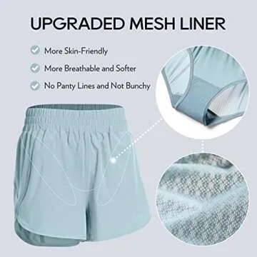 CRZ YOGA Womens High Waisted Running Shorts Mesh Liner 3'' Dolphin Quick Dry for Athletic Gym Track Workout with Zip Pocket Light Grayish Blue Large