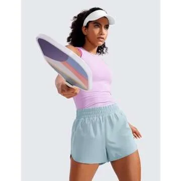 CRZ YOGA Womens High Waisted Running Shorts Mesh Liner 3'' Dolphin Quick Dry for Athletic Gym Track Workout with Zip Pocket Light Grayish Blue Large