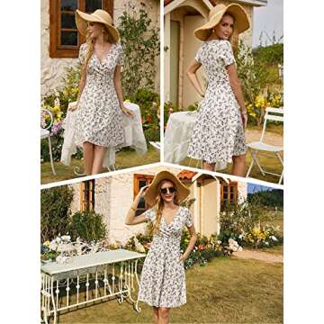 MSBASIC Sundresses for Women Graduation Casual Beach Summer Wrap Floral White Midi Dress(White Floral,M)