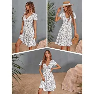 MSBASIC Sundresses for Women Graduation Casual Beach Summer Wrap Floral White Midi Dress(White Floral,M)