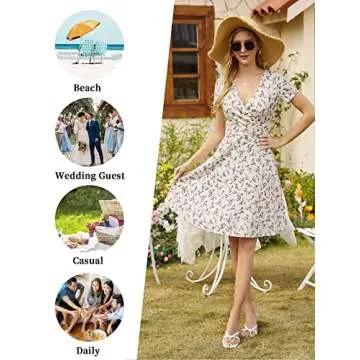 MSBASIC Sundresses for Women Graduation Casual Beach Summer Wrap Floral White Midi Dress(White Floral,M)