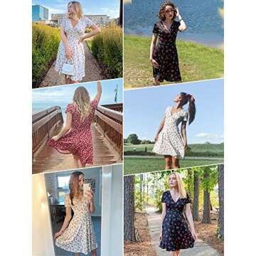 MSBASIC Sundresses for Women Graduation Casual Beach Summer Wrap Floral White Midi Dress(White Floral,M)