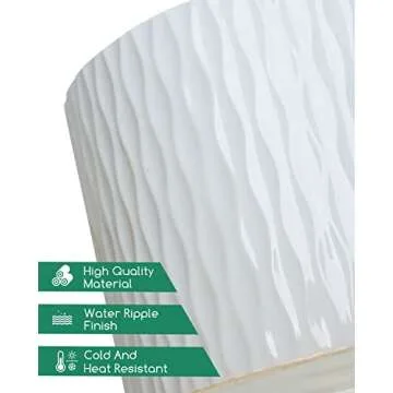 LaDoVita Ceramic Plant Pot with Stand, 10 Inch Planter with Wood Shelf, Modern Round Flower Pots Indoor with Wood Planter Holder, White Water Ripple Pattern