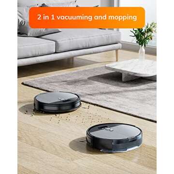 ILIFE V8s Robot Vacuum and Mop Combo, Big 750ml Dustbin, Enhanced Suction Inlet, Zigzag Cleaning Path, LCD Display, Schedule, Self-Charging Robot Vacuum Cleaner, for Hard Floor and Pet Hair.