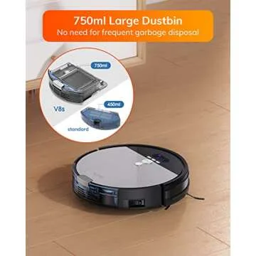 ILIFE V8s Robot Vacuum and Mop Combo, Big 750ml Dustbin, Enhanced Suction Inlet, Zigzag Cleaning Path, LCD Display, Schedule, Self-Charging Robot Vacuum Cleaner, for Hard Floor and Pet Hair.