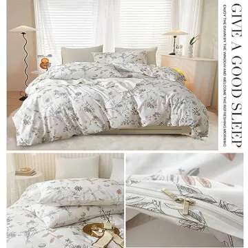 EAVD Botanical Floral Duvet Cover King Soft Cotton Reversible Pattern Chic Garden Floral Bedding Set...