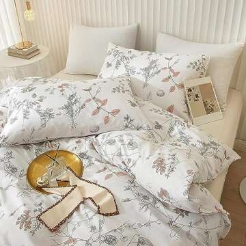 EAVD Botanical Floral Duvet Cover King Soft Cotton Reversible Pattern Chic Garden Floral Bedding Set with 2 Pillowcases Gorgeous Floral Comforter Set with Zipper Closure
