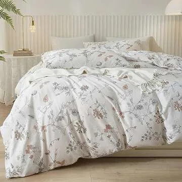 EAVD Botanical Floral Duvet Cover King Soft Cotton Reversible Pattern Chic Garden Floral Bedding Set with 2 Pillowcases Gorgeous Floral Comforter Set with Zipper Closure