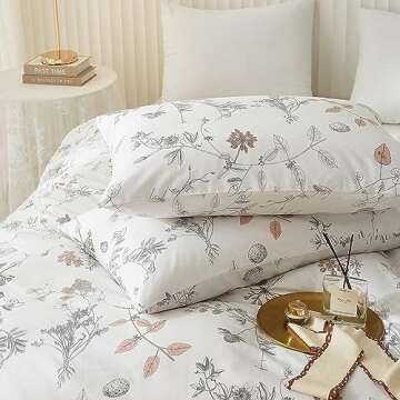 EAVD Botanical Floral Duvet Cover King Soft Cotton Reversible Pattern Chic Garden Floral Bedding Set with 2 Pillowcases Gorgeous Floral Comforter Set with Zipper Closure