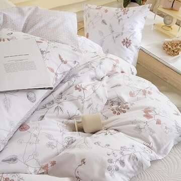 EAVD Botanical Floral Duvet Cover King Soft Cotton Reversible Pattern Chic Garden Floral Bedding Set with 2 Pillowcases Gorgeous Floral Comforter Set with Zipper Closure