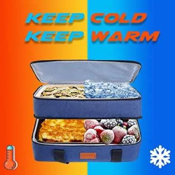 Uoxfill Lunch Bag Insulated Thermal Food Carrier Insulated Double Decker Casserole Carrier for Hot or Cold Food,Insulated Tote Bag for Potluck Cookouts Picnic,Lasagna Holder