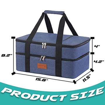 Uoxfill Lunch Bag Insulated Thermal Food Carrier Insulated Double Decker Casserole Carrier for Hot or Cold Food,Insulated Tote Bag for Potluck Cookouts Picnic,Lasagna Holder