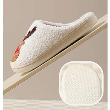 Qubuwalk Christmas Santa Reindeer Slippers - Cozy Plush Fuzzy House Slippers for All